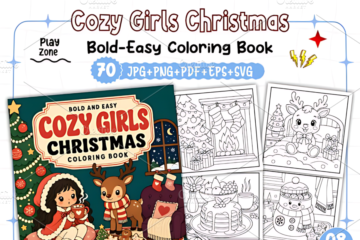 Easy Cozy Girls Christmas Coloring, a Seasonal Illustration by Design Station (Photo 1 of 3)