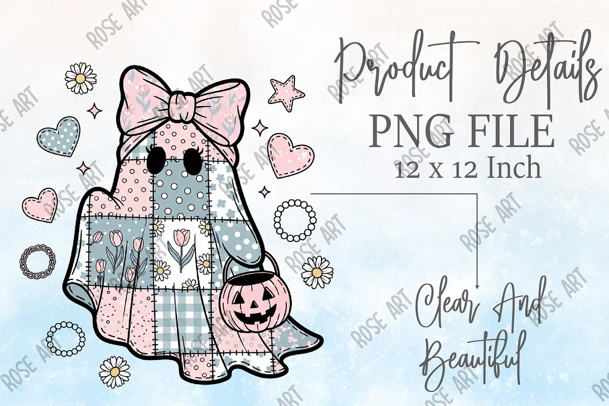 Pink Patchwork Denim Ghost Png, a Seasonal Illustration by Rose Art (Photo 5 of 5)