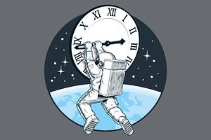 Astronaut And Large Clock Scene