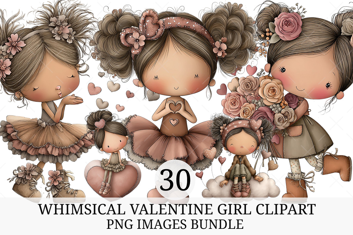 Whimsical Valentine Girl Clipart, an Illustration by Craft Nest (Photo 1 of 9)