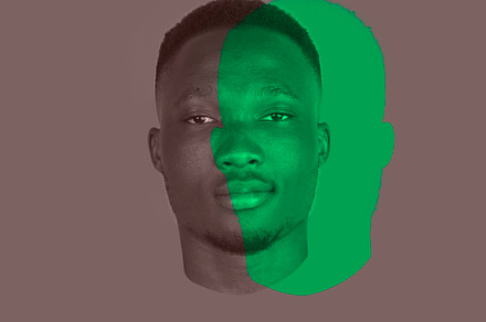 Close-up young African man's face, head with colored silhouette, shadow isolate, a Person Photo by Volodymyr Melnyk