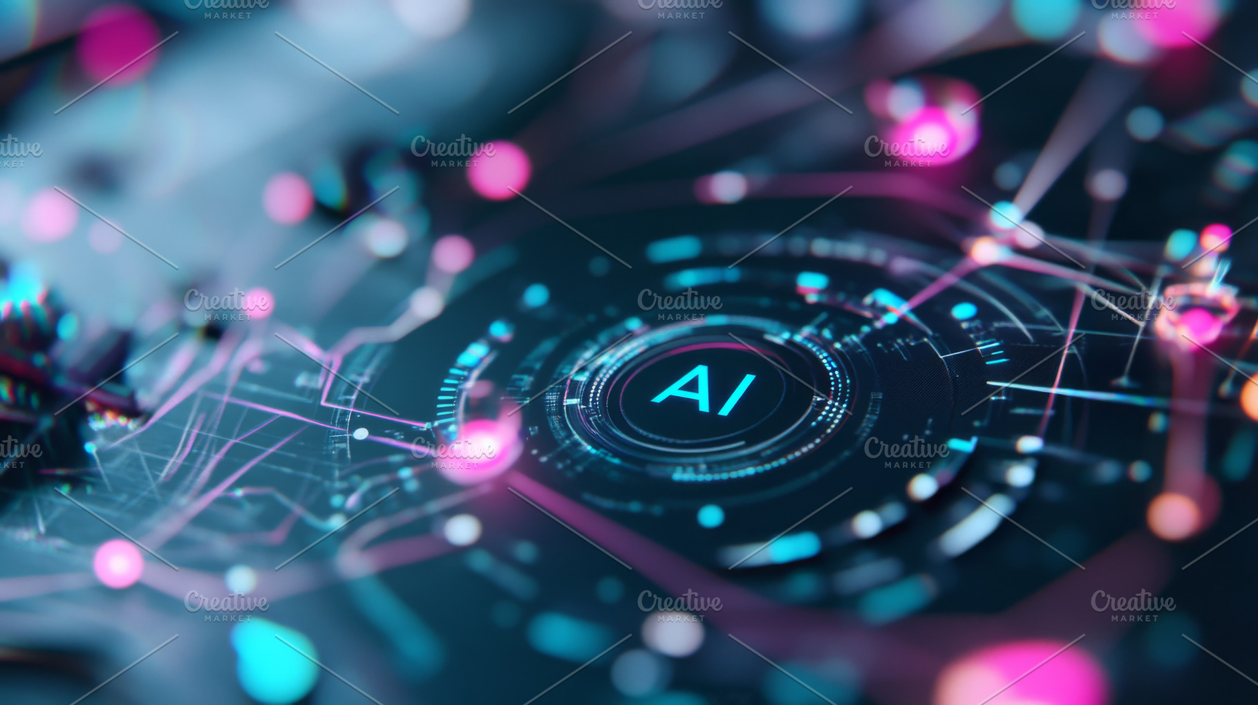Futuristic abstract design featuring bold AI concept with neon c, a Photo by Dvoevnore photos