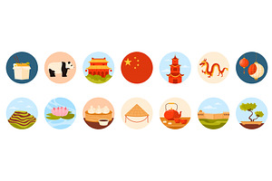 Travel to China set of round, an Object Illustration by Flashvector