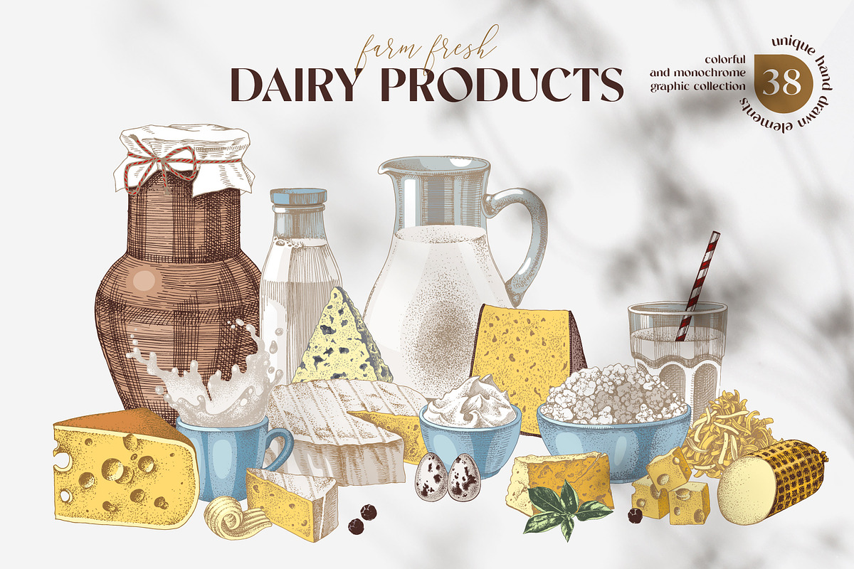 Farm fresh dairy products collection, a Food Illustration by handsketched (Photo 1 of 14)