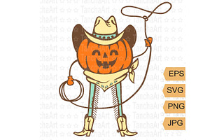 Halloween Pumpkin Cute Cowboy Print