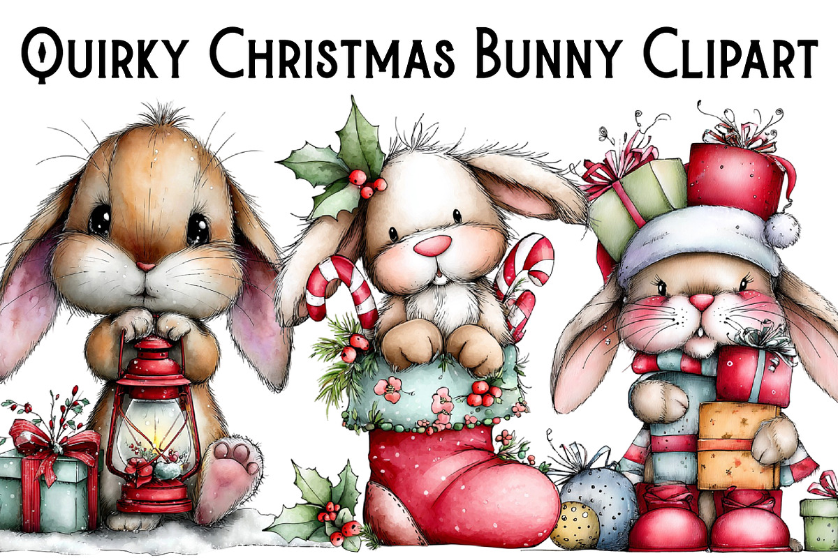 Quirky Christmas Bunny Clipart Bundl, an Illustration by Pixels.Craft (Photo 1 of 6)