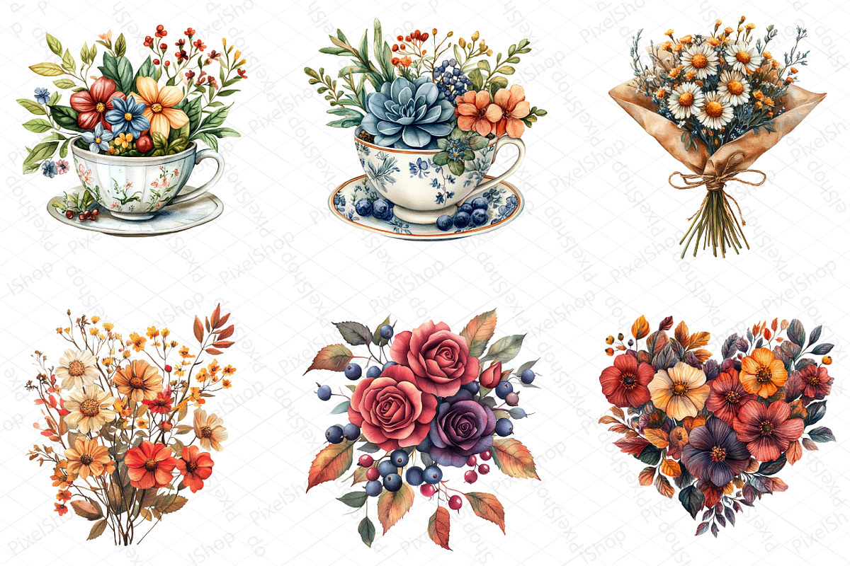Watercolor Fall Floral Clipart, an Illustration by DreamPrint404 (Photo 3 of 6)