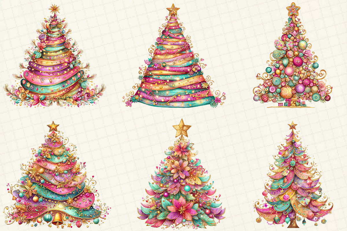 Colorful Christmas Tree Clipart, an Illustration by DreamCafeArt (Photo 2 of 8)