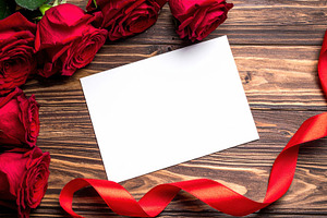Blank greeting card with red roses and ribbon, a Holiday Photo by Davizro's Market
