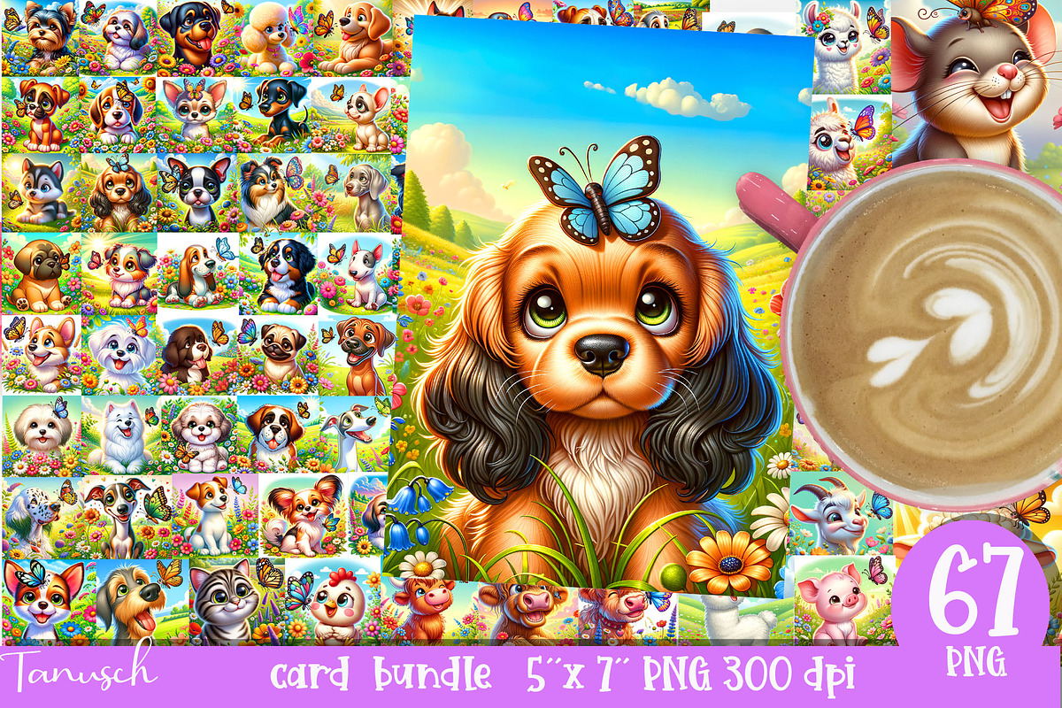 funny dog card printable bundle, an Animal Illustration by TanuschArts