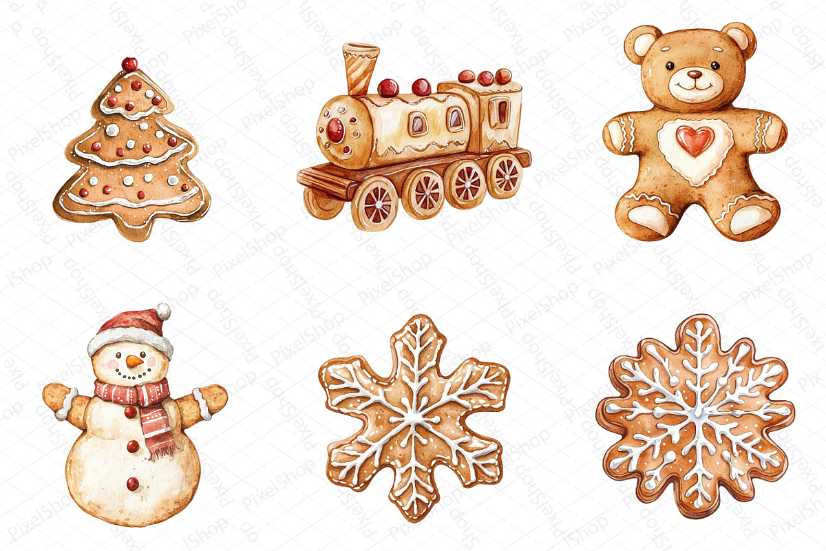Watercolor Cute Christmas Gingerbrea, an Illustration by DreamPrint404 (Photo 7 of 7)