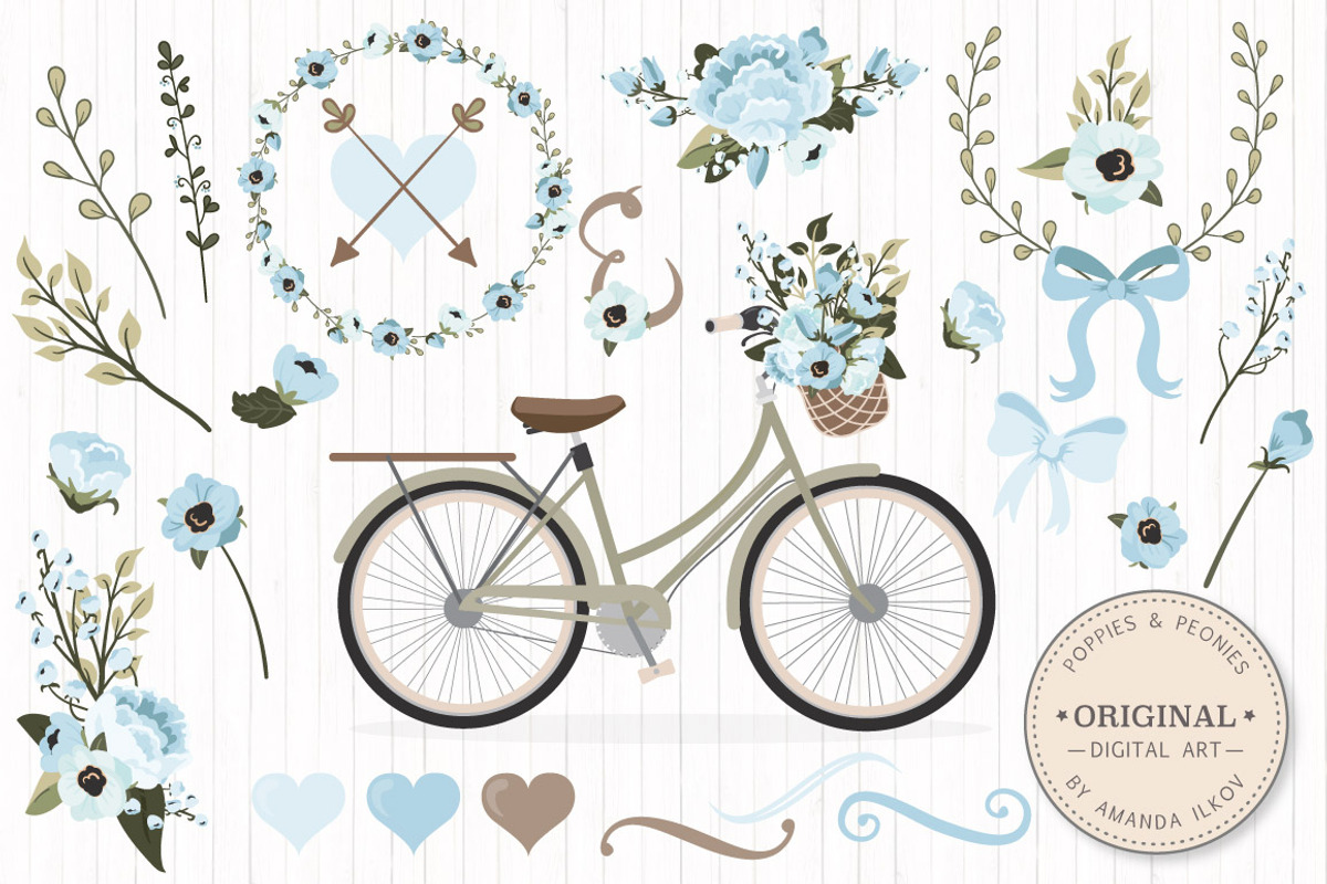 Soft Blue Vector Bicycle & Flowers, an Illustration by Amanda Ilkov (Photo 1 of 5)