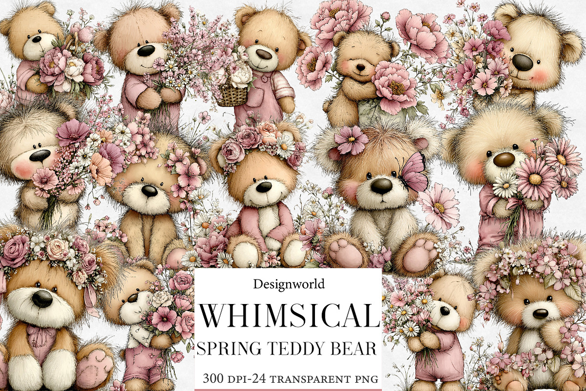 Whimsical Cute Teddy bear Clipart, an Illustration by Designworld (Photo 1 of 4)