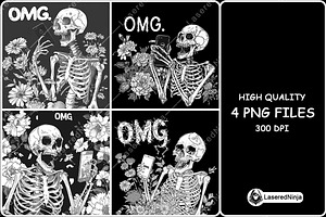 Skeleton Looking on Cellphone Flower, a Background Graphic by LaseredNinja