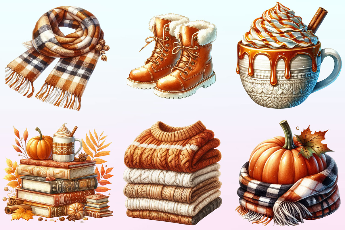 Cozy Caramel & White Fall Clipart, a Graphic by CitraGraphics (Photo 2 of 4)