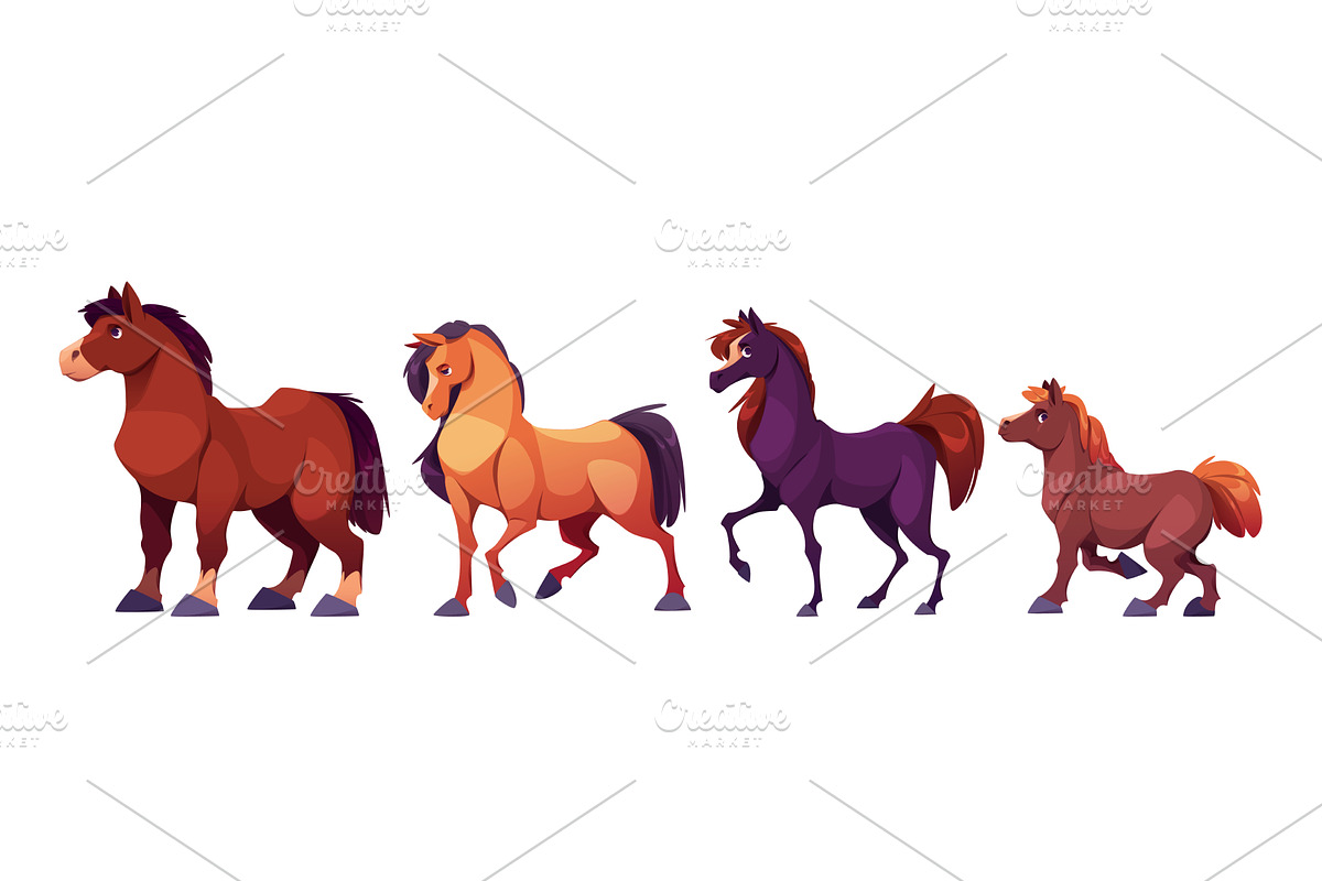 Cartoon horse characters set, an Animal Illustration by art PVP - market