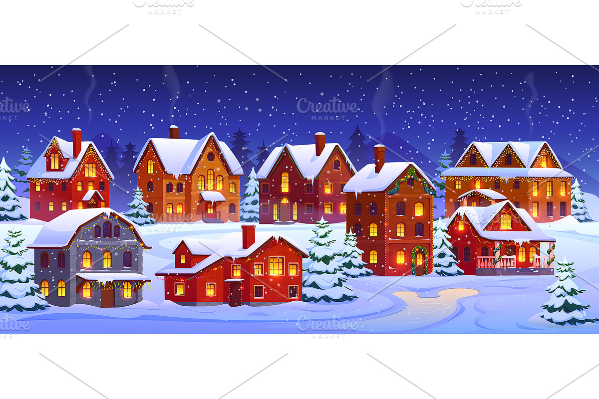 Cartoon winter Christmas town, a Seasonal Illustration by Seavector Studio (Photo 3 of 3)