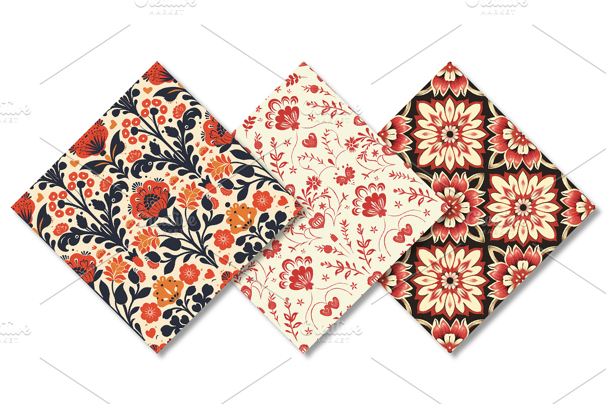 Vintage Red Folk Floral pattern, a Pattern Graphic by Canvas Craft (Photo 6 of 6)