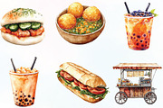 Watercolor Street Food Clipart, an Illustration by CraftArtStudio (Thumbnail 2 of 6)