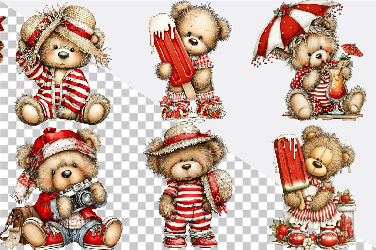 Whimsical Summer Teddy Bear Clipart, an Illustration by SVGArt (Photo 2 of 9)