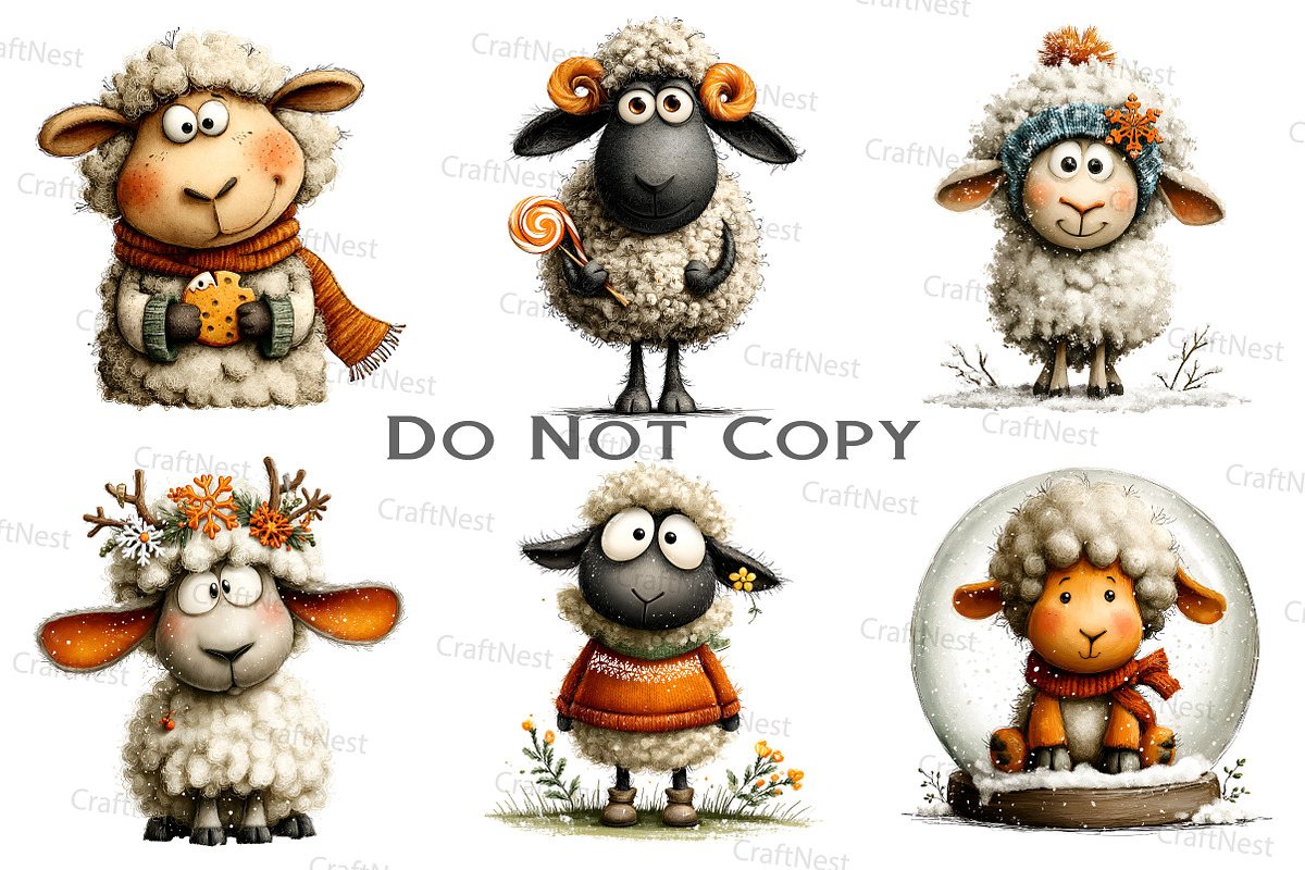 Quirky Winter Sheep Clipart, an Illustration by Craft Nest (Photo 3 of 8)