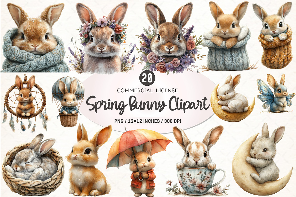 Hand-painted Bunny Nursery Clipart, an Illustration by SinaCreation (Photo 1 of 4)