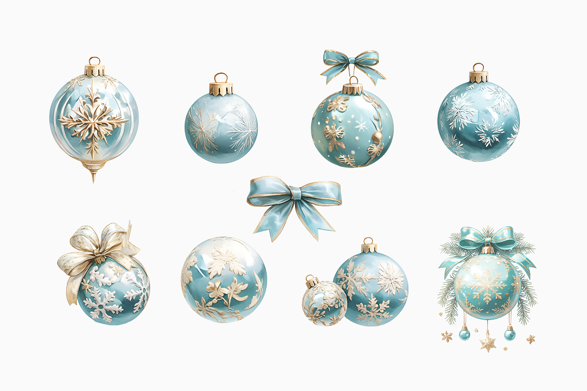 Blue Christmas Ornaments Watercolor, a Seasonal Illustration by Kaleidokika (Photo 3 of 4)