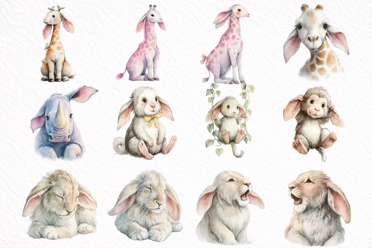 Watercolor Safari Animals Clipart, an Illustration by DreamArtGraphic (Photo 2 of 8)