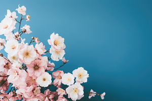cherry blossom on blue background -, a Photo by Iftikhar Alam