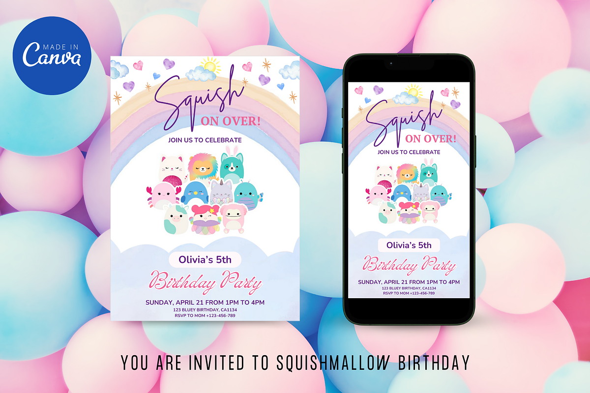 Squishmallow Birthday Invitation, an Invitation Template by Earth5168 (Photo 2 of 9)