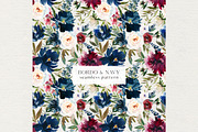 Bordo & Navy Watercolor Flowers PNG, a Decorative Illustration by whiteheartdesign (Thumbnail 6 of 9)
