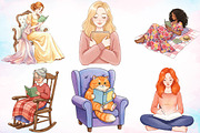 Watercolor Woman Reading Clipart PNG, an Illustration by Canvas Craft (Thumbnail 5 of 5)