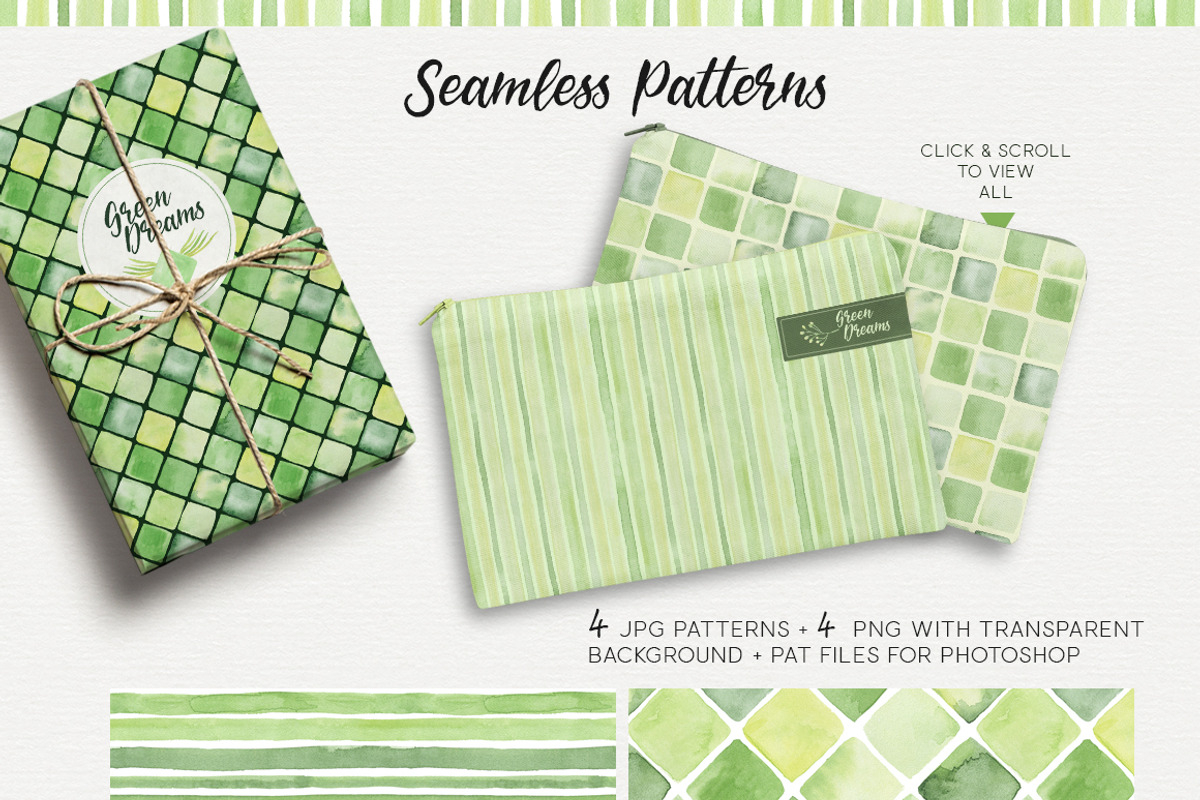 Green Dreams. Design kit watercolor, a Texture Illustration by NataliVA (Photo 5 of 8)