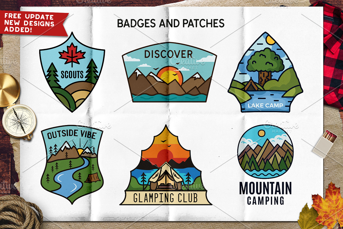 Retro Camp Adventure Badges Kit, a Branding & Logo Template by JeksonGraphics (Photo 2 of 12)