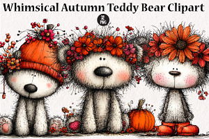 Whimsical Autumn Teddy Bear Clipart, a Seasonal Illustration by CreationArt