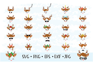 Reindeer Faces Clip Art Set 1