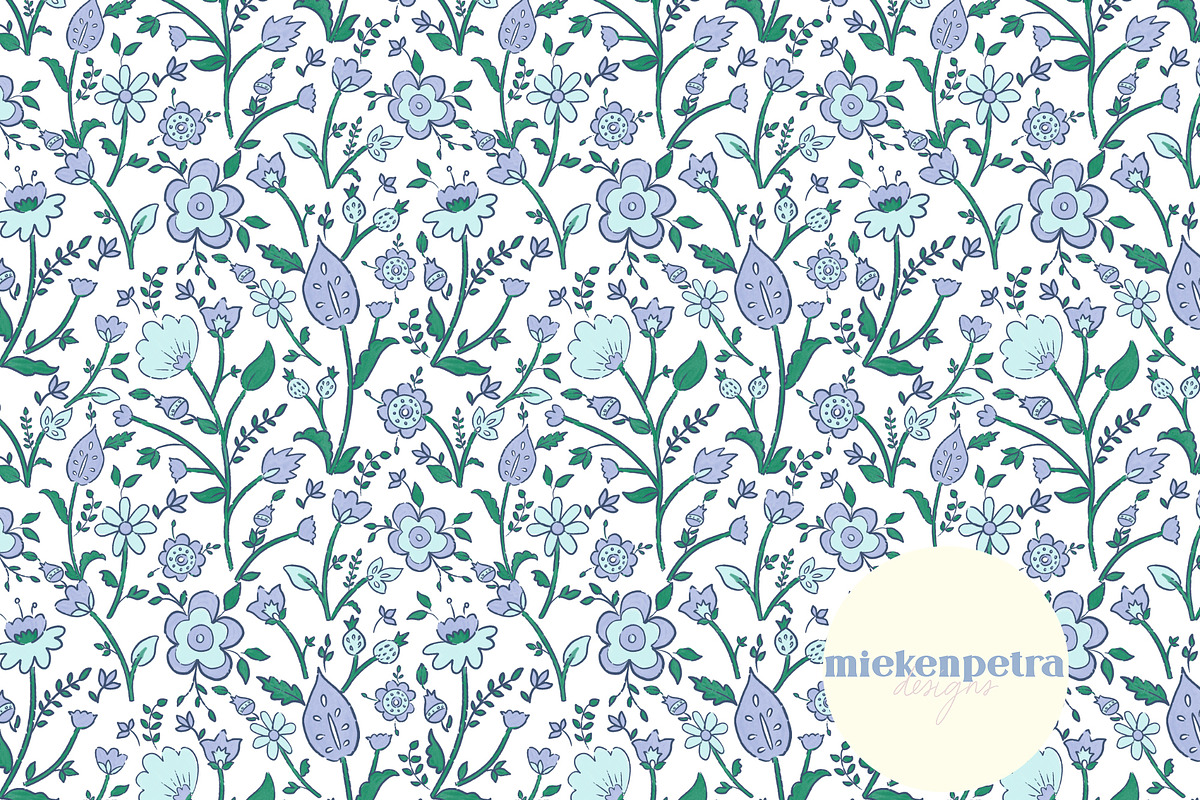 Blue Green Ditsy Boho Floral Pattern, a Pattern Graphic by Mieken Petra Designs (Photo 1 of 4)