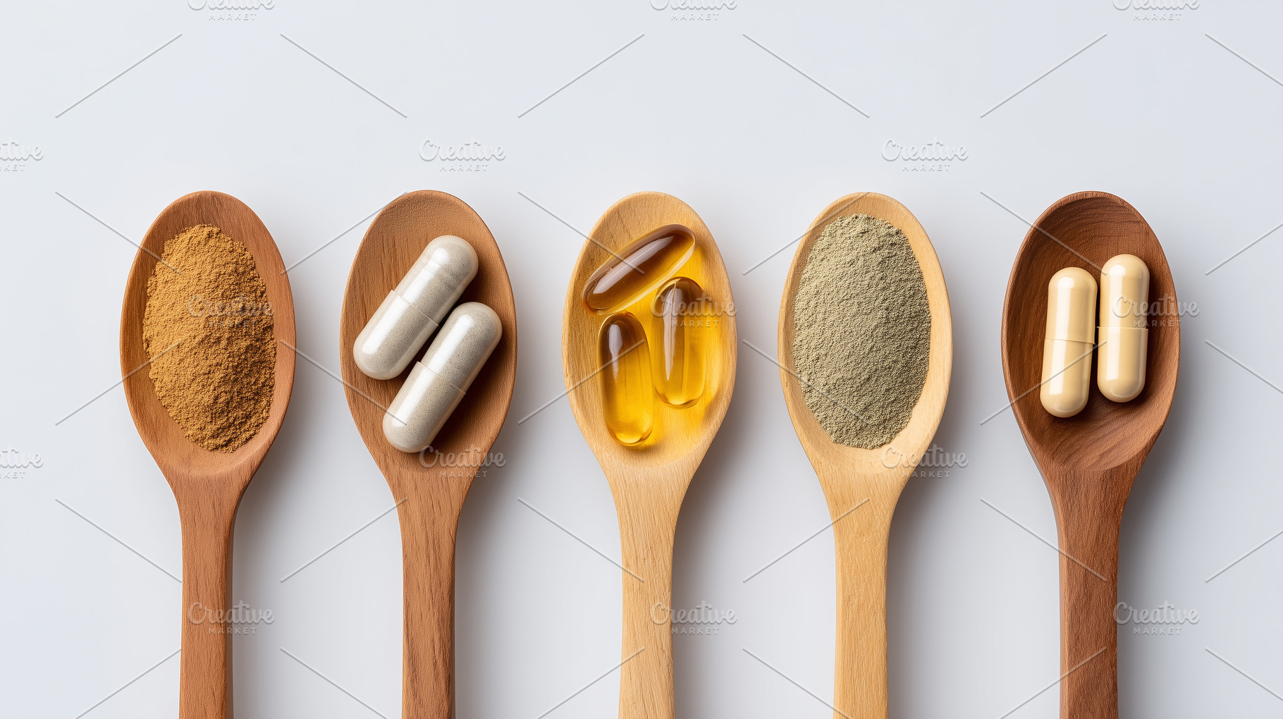 Wooden spoons, dietary supplements, a Health & Medical Photo by MistyDay