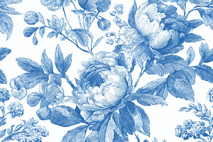 Seamless pattern, blue toile de jouy seamless pattern with detai, a Pattern Graphic by Studio ANNA