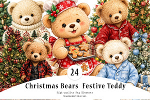 Christmas Bears Festive Teddy, a Seasonal Illustration by CreationArt
