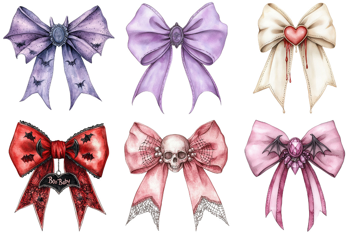 Halloween Coquette Bow Clipart, an Illustration by Craft Nest (Photo 2 of 6)