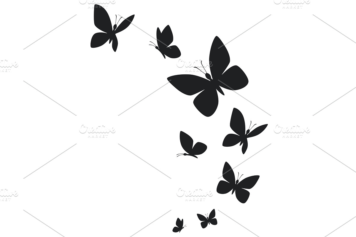 Butterflies silhouette flying on, an Animal Illustration by Nadzin