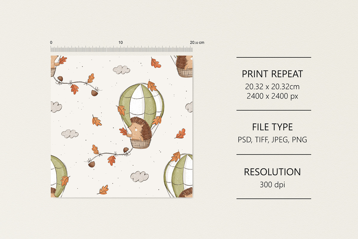Hedgehog and air balloon, a Pattern Graphic by Olena Kuznietsova (Photo 4 of 10)