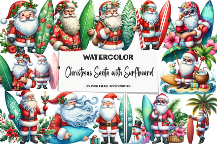 Christmas Santa with Surfboard