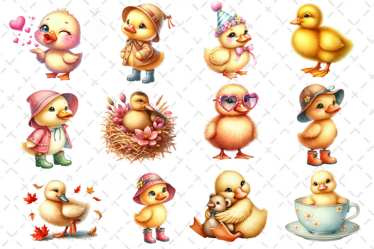 Watercolor Cute Little Ducks Clipart, an Illustration by Dream Creation (Photo 3 of 4)