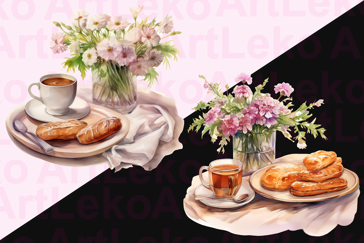Breakfast in Bed Clipart, a Food Illustration by LekoArt (Photo 7 of 10)
