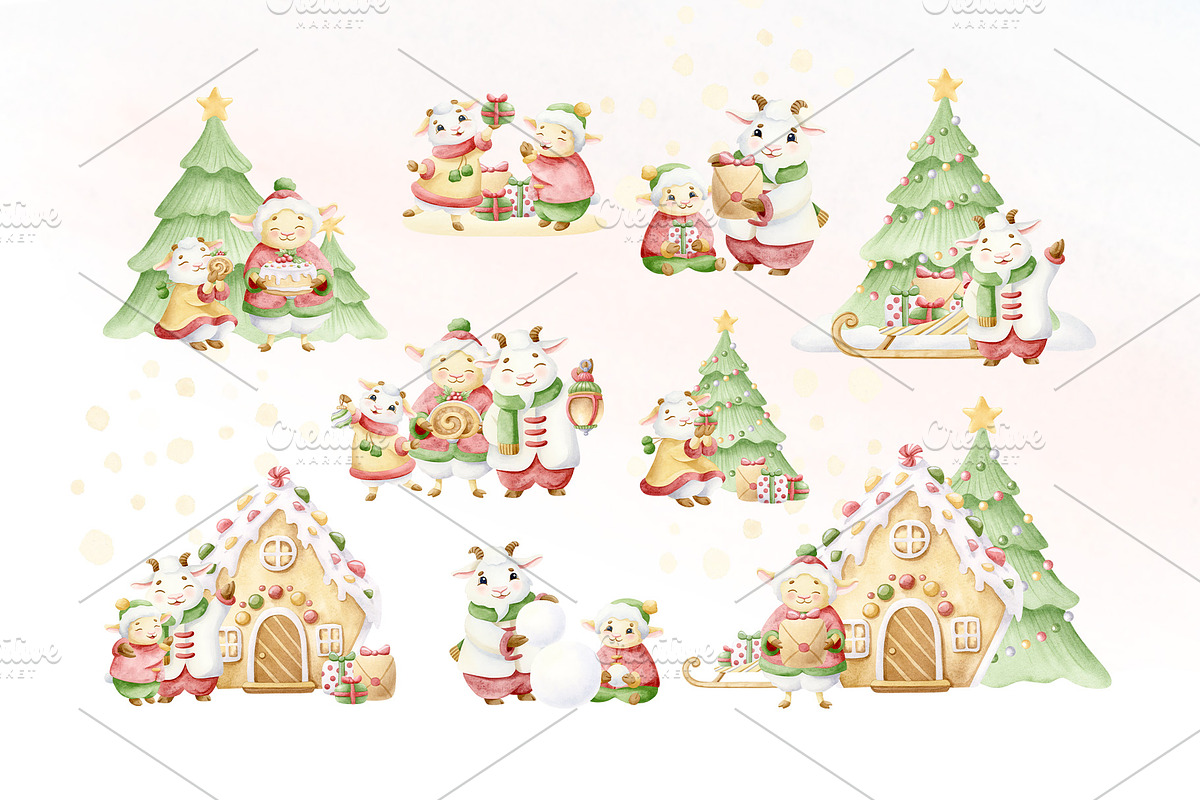 Family Christmas Watercolors Cartoon, a Seasonal Illustration by Elena Malgina Clipart (Photo 8 of 20)