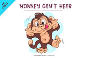 Cartoon Monkey Can't Hear. Crafting, an Animal Illustration by KENO Mascots (Thumbnail 2 of 3)