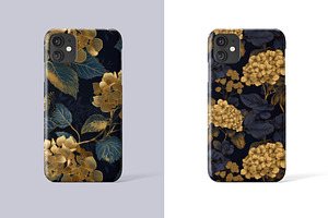 Golden Hydrangea Seamless Patterns