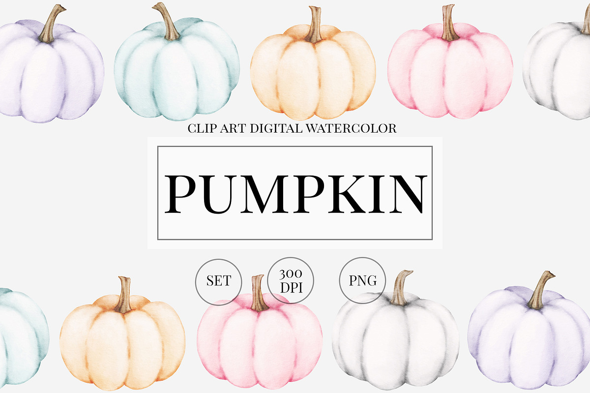Pumpkin watercolor clipart., an Illustration by ARTVracovska (Photo 1 of 3)